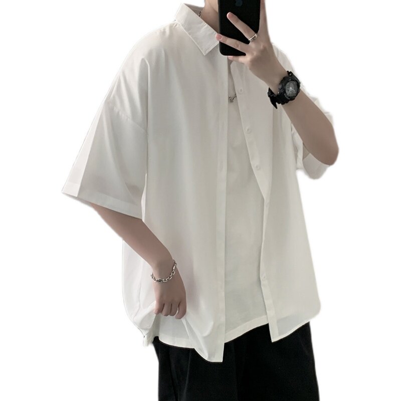 D321C05P30夏季冰丝衬衫男短袖港风痞帅衬衣外套,男装衬衫,电商D321A