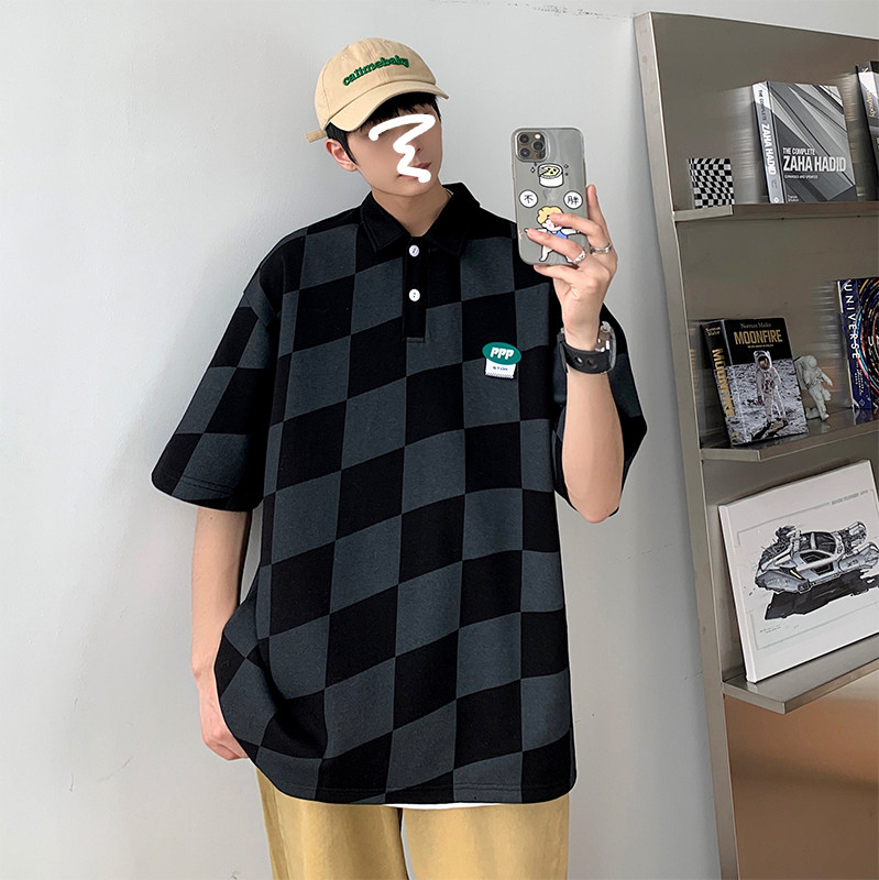 2022夏季格子Polo休闲短袖宽松潮酷时尚D321PL610P45,男装Polo衫,电商D321A