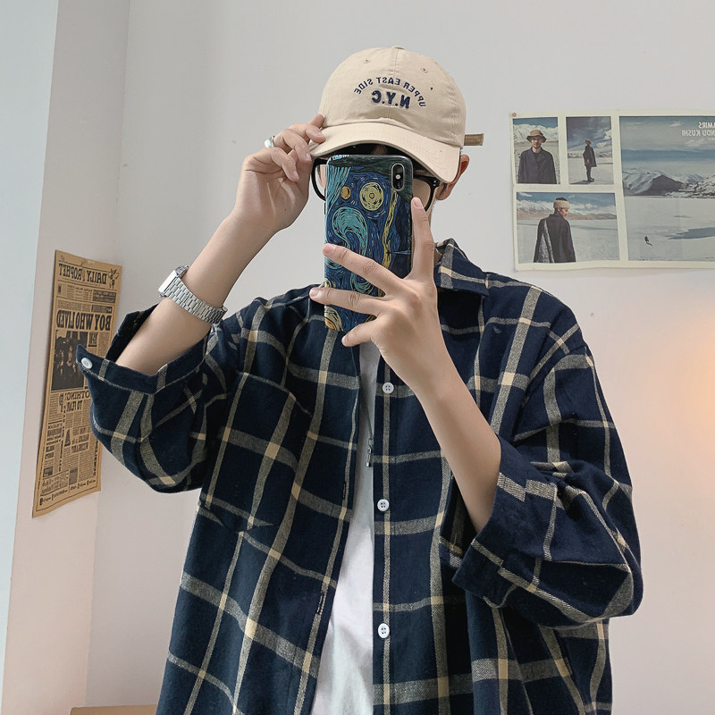 夏季 日系原宿格子短袖衬衫男港风宽松半袖上衣CS01-P35图片