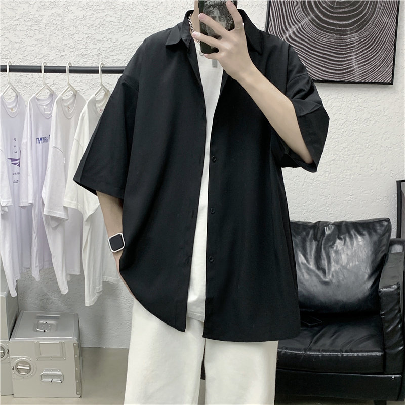 D321C08P30夏季冰丝衬衫男短袖港风痞帅衬衣外套,男装衬衫,电商D321A