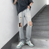 黄泥染高街破洞乞丐做旧复古牛仔裤NK52P55，男装牛仔裤，电商D321A