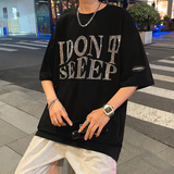 夏季短袖t恤男士港风宽松大码烫钻休闲潮流五分半袖T051P25控38，男装T恤，电商D321A