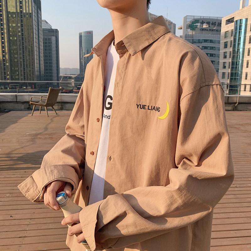 2022港风韩版宽松纯色衬衫休闲长袖衬衣潮情侣衫D321CS10P45,男装衬衫,电商D321A