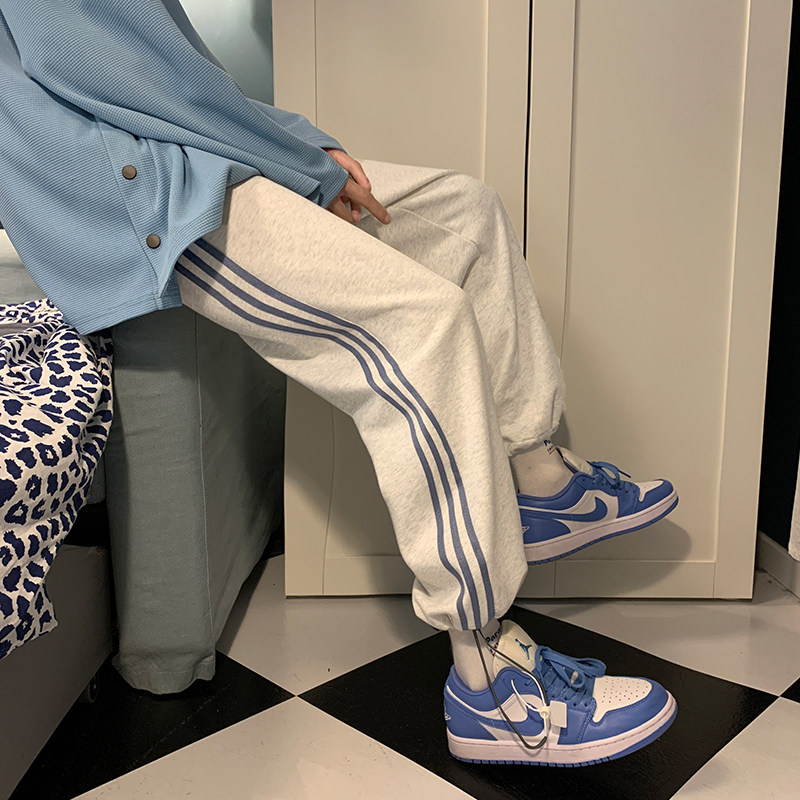 D321H6032裤子男潮流百搭宽松束脚休闲九分三条杠裤韩版,男装休闲裤,电商D321A