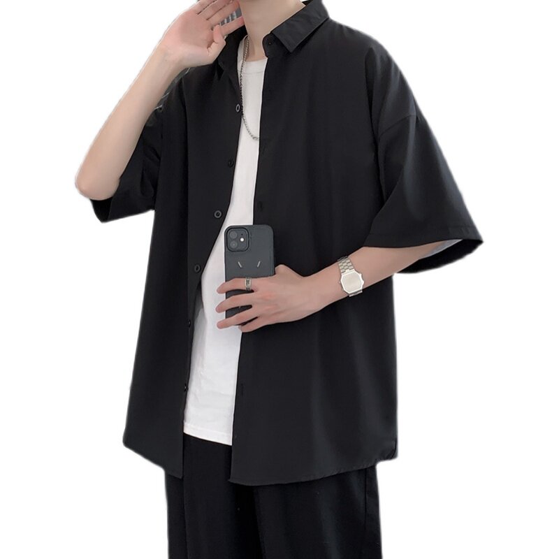 D321C05P30夏季冰丝衬衫男短袖港风痞帅衬衣外套,男装衬衫,电商D321A
