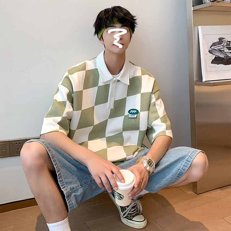 2022夏季格子Polo休闲短袖宽松潮酷时尚D321PL610P45,男装Polo衫,电商D321A