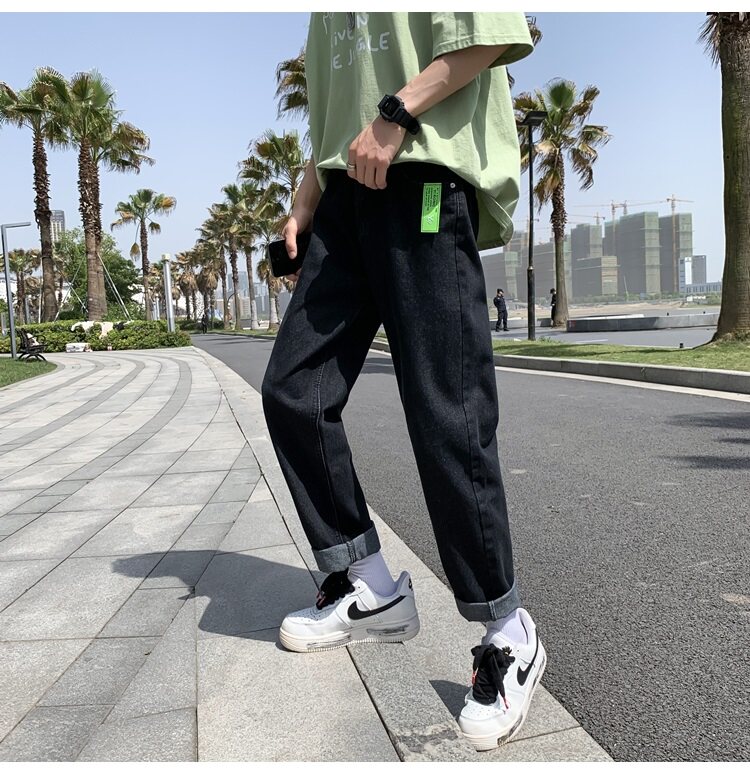 春夏贴标简约牛仔九分裤男宽松直筒9分牛仔裤D321NK157P50,男装牛仔裤,电商D321A