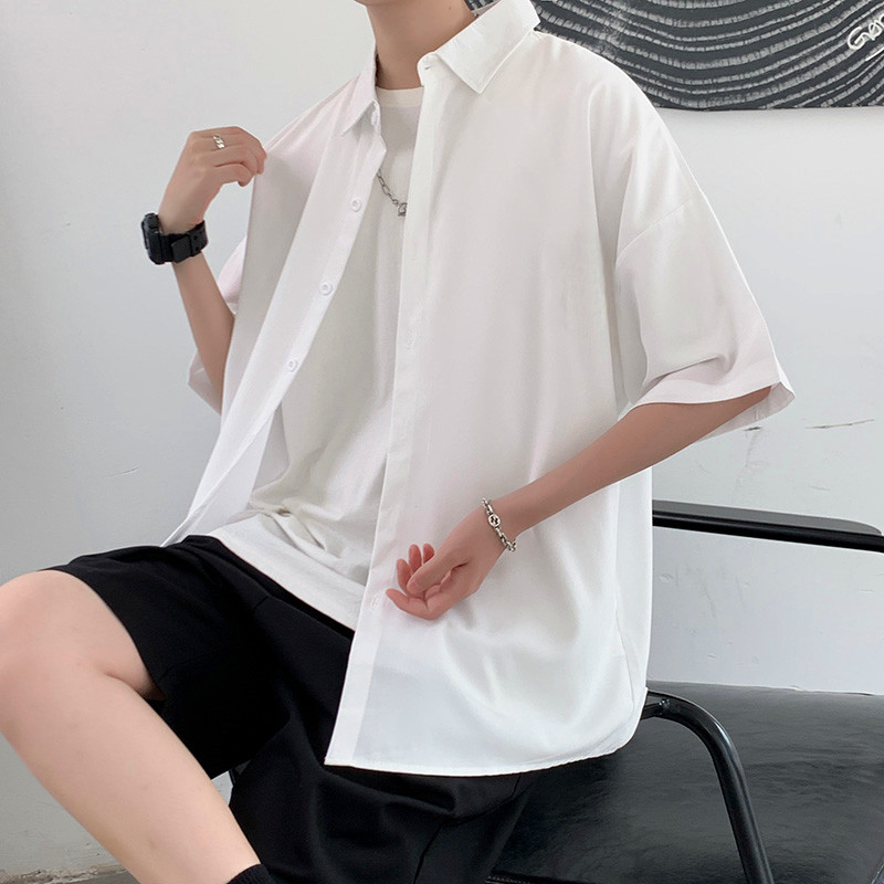 D321C08P30夏季冰丝衬衫男短袖港风痞帅衬衣外套,男装衬衫,电商D321A