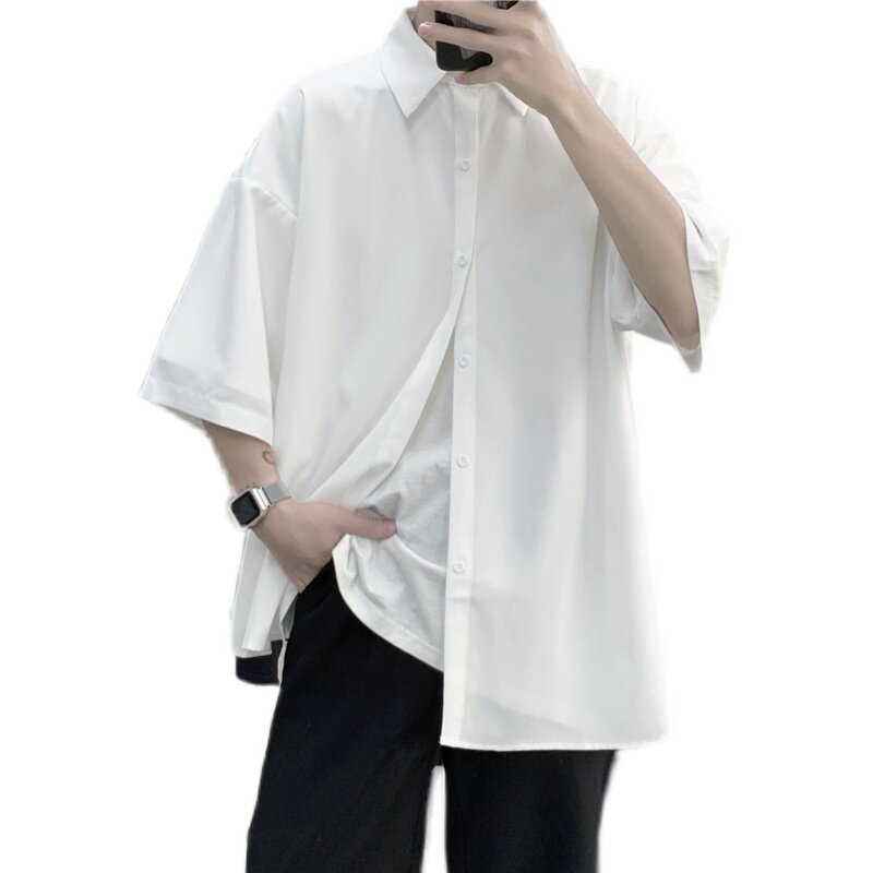 D321C08P30夏季冰丝衬衫男短袖港风痞帅衬衣外套,男装衬衫,电商D321A
