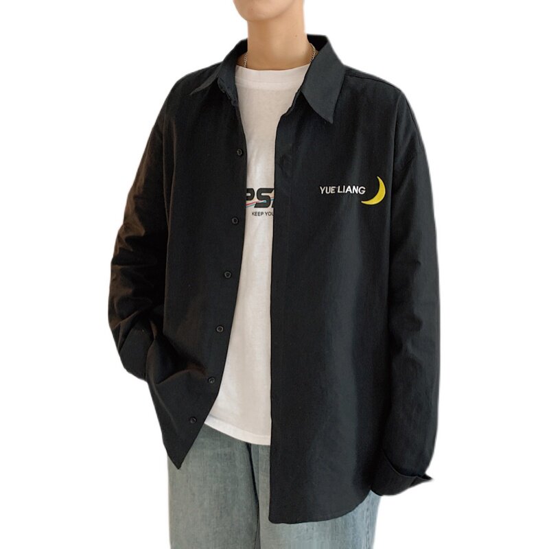 港风韩版宽松纯色衬衫休闲长袖衬衣潮情侣衫D321CS10P45,男装衬衫,电商D321A