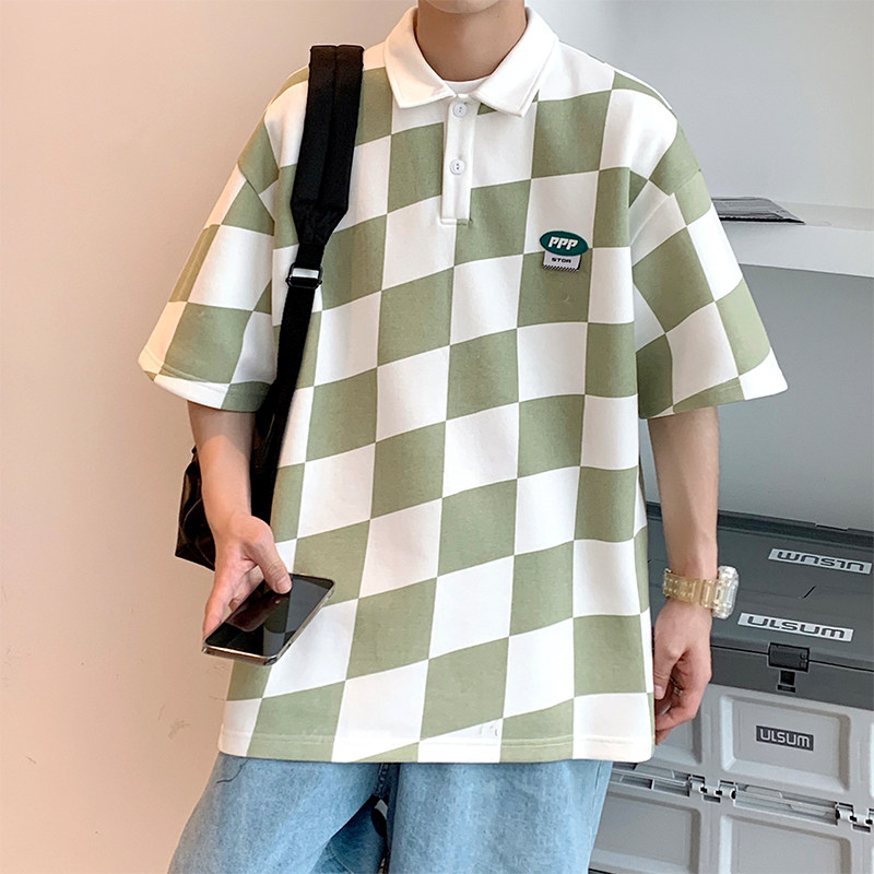 2022夏季格子Polo休闲短袖宽松潮酷时尚D321PL610P45,男装Polo衫,电商D321A