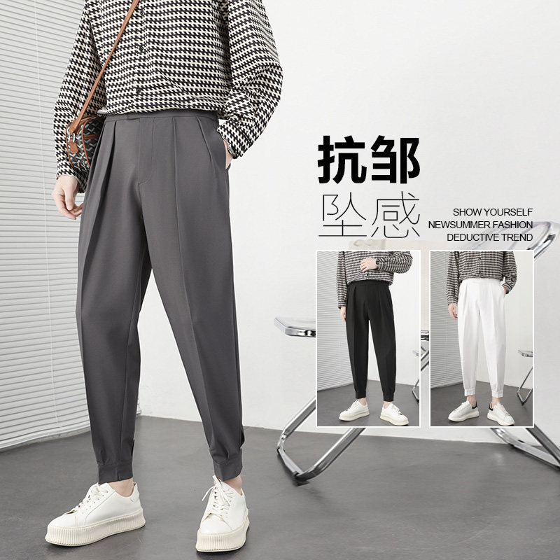 春款店主日系休闲裤男装韩版魔术贴腰垂感西裤 K1068 P55 控78图片