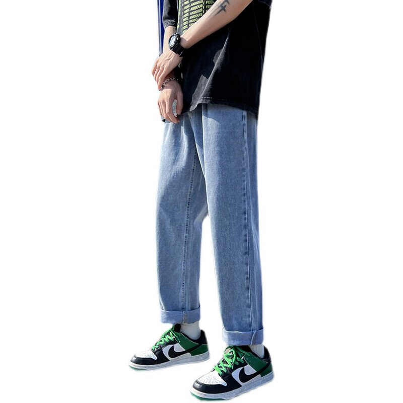 港风春夏ins九分牛仔裤宽松直筒简约百搭休闲老爹裤子K2025P50,男装牛仔裤,电商D321A