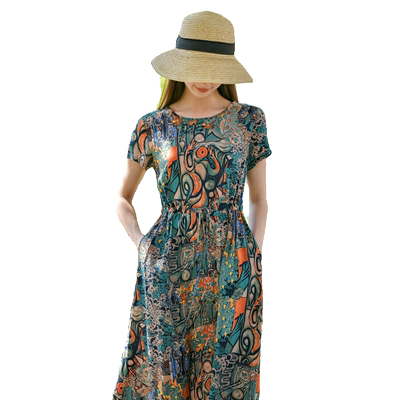 绒锦晟气质a字长款棉绸连衣裙