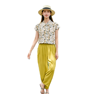 棉绸上衣T恤女夏季新款韩版时尚洋气大码百搭人造棉翻领女士开衫