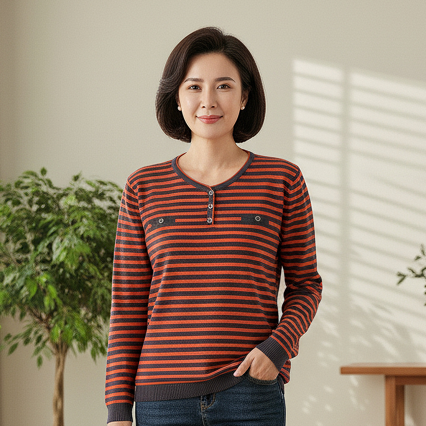 2025秋冬款条纹针织毛衣女