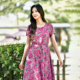 2025夏季 长裙子 圆领人造棉时尚 新款 棉绸连衣裙女收腰显瘦外穿短袖