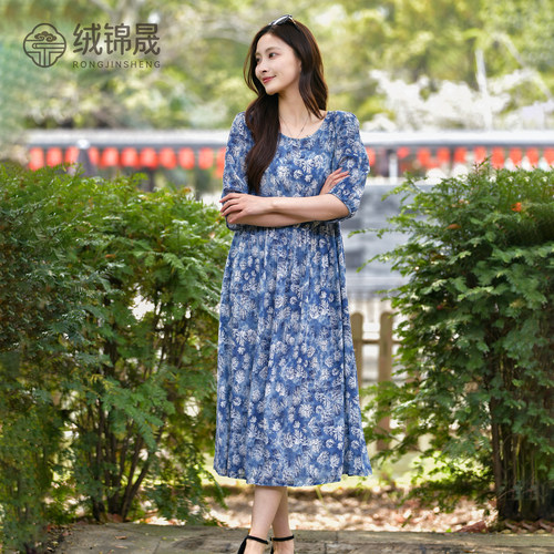 夏季新款时尚棉绸连衣裙女