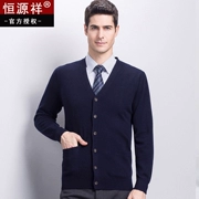 Áo len cashmere nam cashmere của trung niên kinh doanh giản dị nút V cổ áo len màu rắn áo len cha - Áo len Cashmere