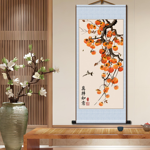 花草鱼虫梅花丝绢布印刷防水卷轴国画挂画客厅书房卧室装饰画