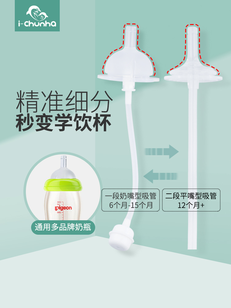 Korea i-chunha Children's silicone straw cup accessories Bottle straw leak-proof choke-proof baby learning cup accessories