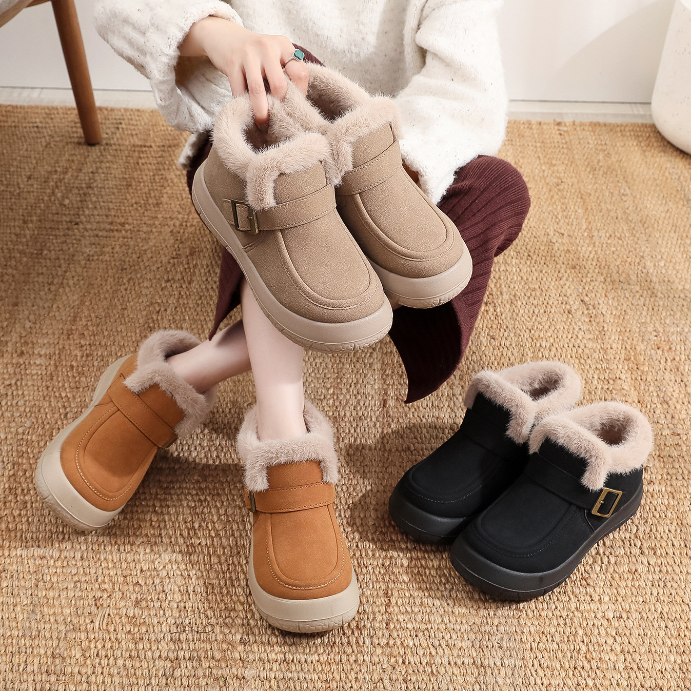 2025新款老北京布鞋女靴子时尚休闲棉鞋女冬季厚底舒适加绒雪地靴