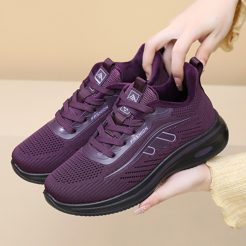 冬季老北京女棉鞋薄绒二棉保暖妈妈运动鞋轻便防滑系带休闲跑步鞋