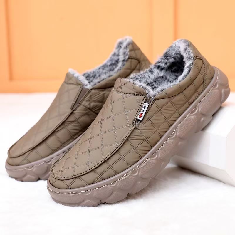 冬季北京布鞋男鞋厚底加绒保暖棉鞋休闲鞋中老年软底脚蹬防滑爸爸