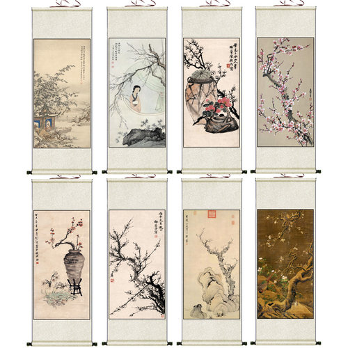 红梅报春名家花鸟挂画齐白石红梅唐伯虎梅花图谢稚柳墨梅客厅卷轴