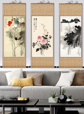 花卉牡丹国画张大千花鸟山水壁画丝绸卷轴画招财客厅挂画风水字画