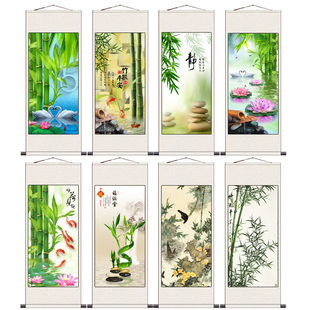 绿竹静条幅花鸟挂画竹报平安山水竹子国画丝绢宣纸客厅装饰挂画新