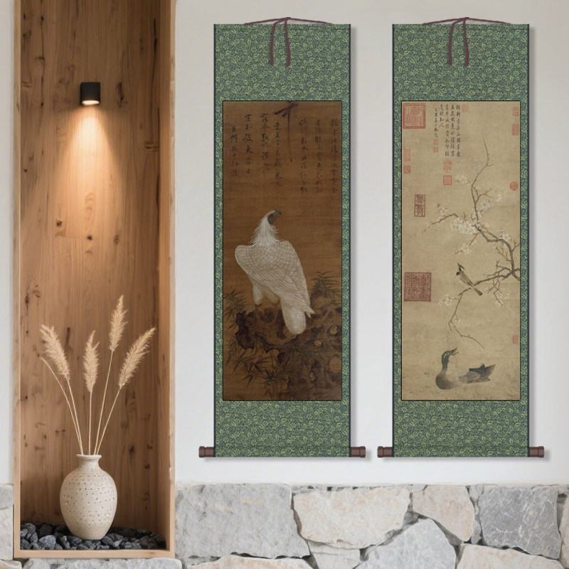 北宋赵佶白鹰图仿古名家字画花鸟挂画卧室装饰画展厅字画听琴图