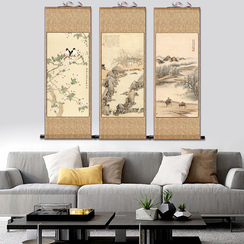 仿古名家字画丝绸卷轴画梅兰竹菊