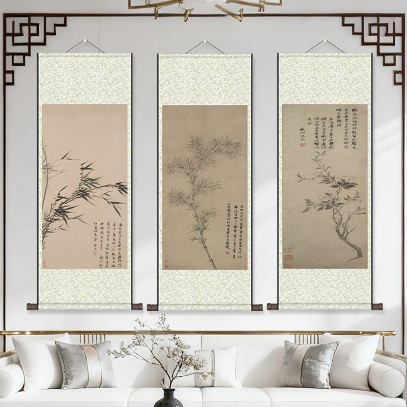宋氏美学古典字画卷轴装饰画国画竹子海棠挂画风水玄关定制办公室