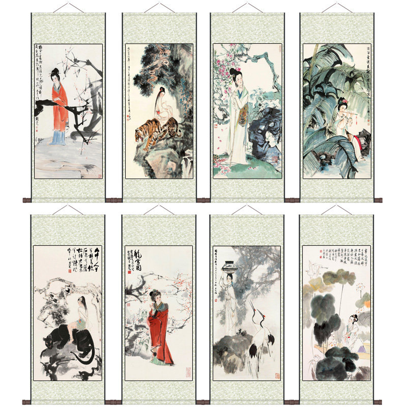红梅仕女刘旦宅美女挂画条幅装饰挂画花鸟画酒店茶室玄关壁画定制