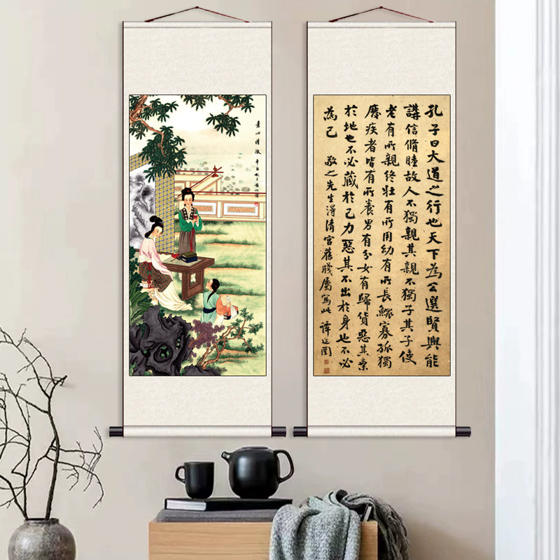 仕女人物挂画丝绸卷轴画古典家居装饰装饰画国画卷轴2026新品传统