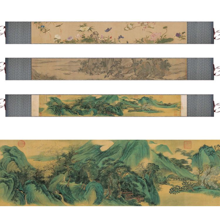 仿古卷轴画长卷丝绸礼品挂画茶楼装饰画酒店壁画名家花鸟山水字画