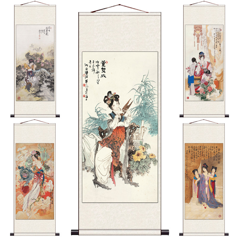 荷花仙子贵妃醉酒人物字画名家字画混熟定制茶楼装饰画仕女图貂蝉
