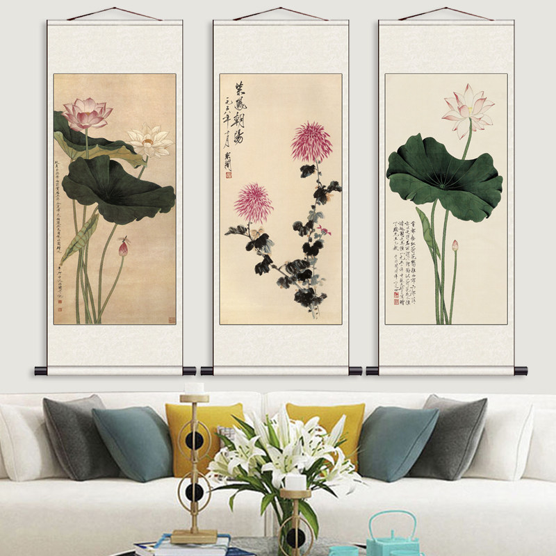 名家花鸟画素雅兰花招财荷花风水装饰画于非闇挂画办公室字画书房