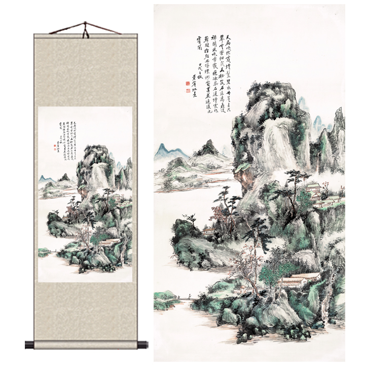 丝绸画国画黄宾虹书房书房客厅