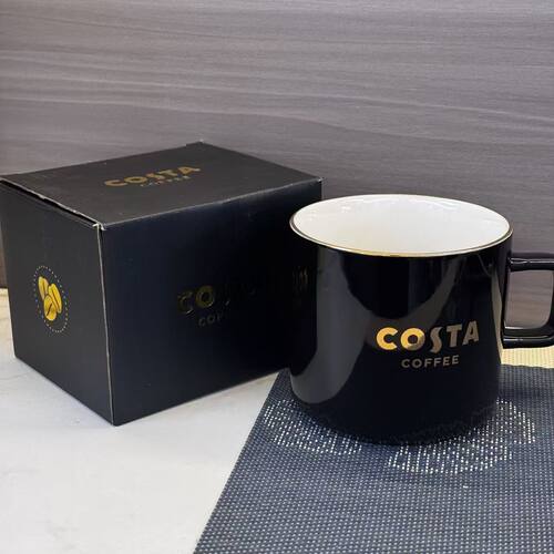 COSTA甄选典藏马克杯400ml陶瓷材质黑色杯身金边描边设计简约高端