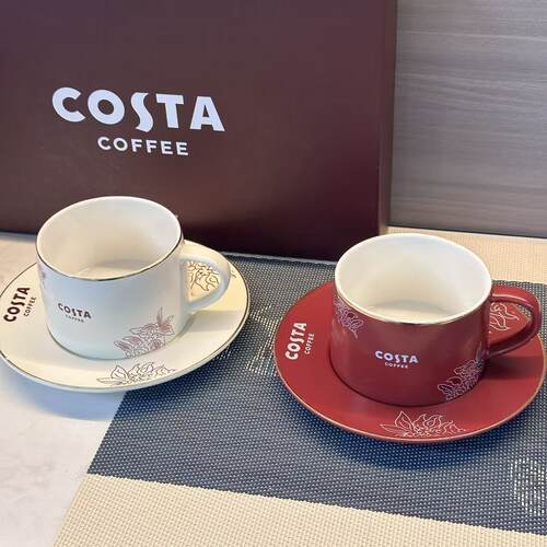COSTA咖啡杯套装双色混搭摩登时尚咖啡杯带咖啡碟勺子尊享高 绝版