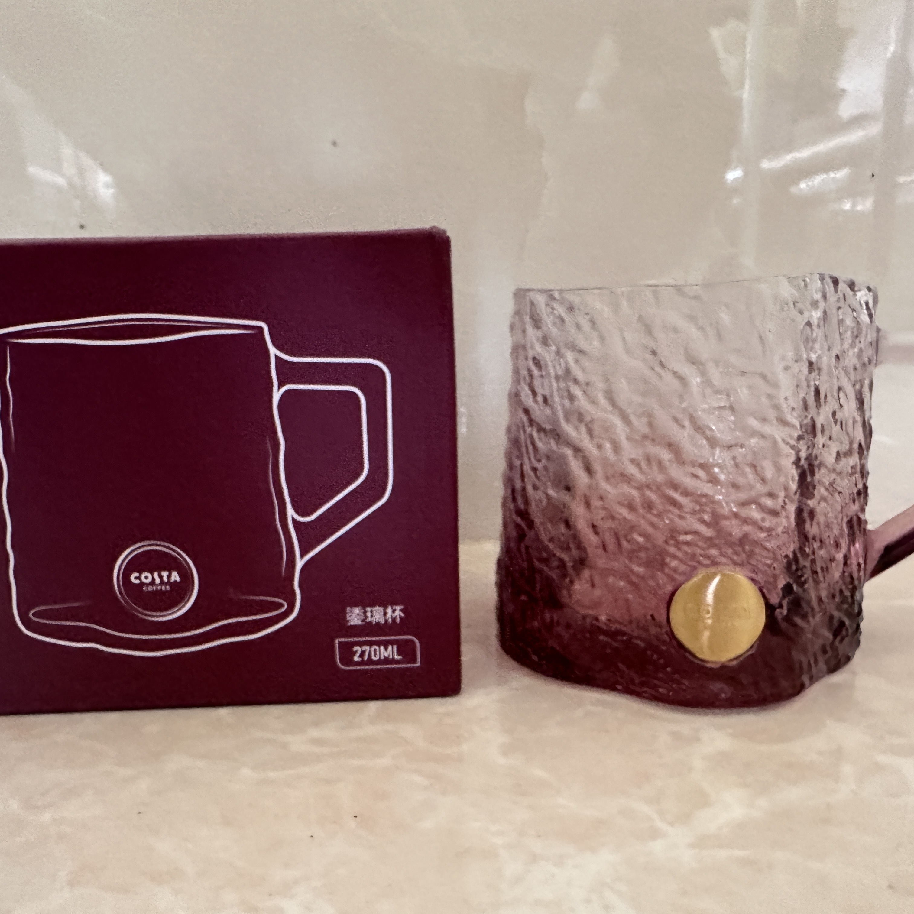 清仓COSTA新款鋈璃杯紫色渐变玻璃马克杯270ml喝水杯新款礼物绝版