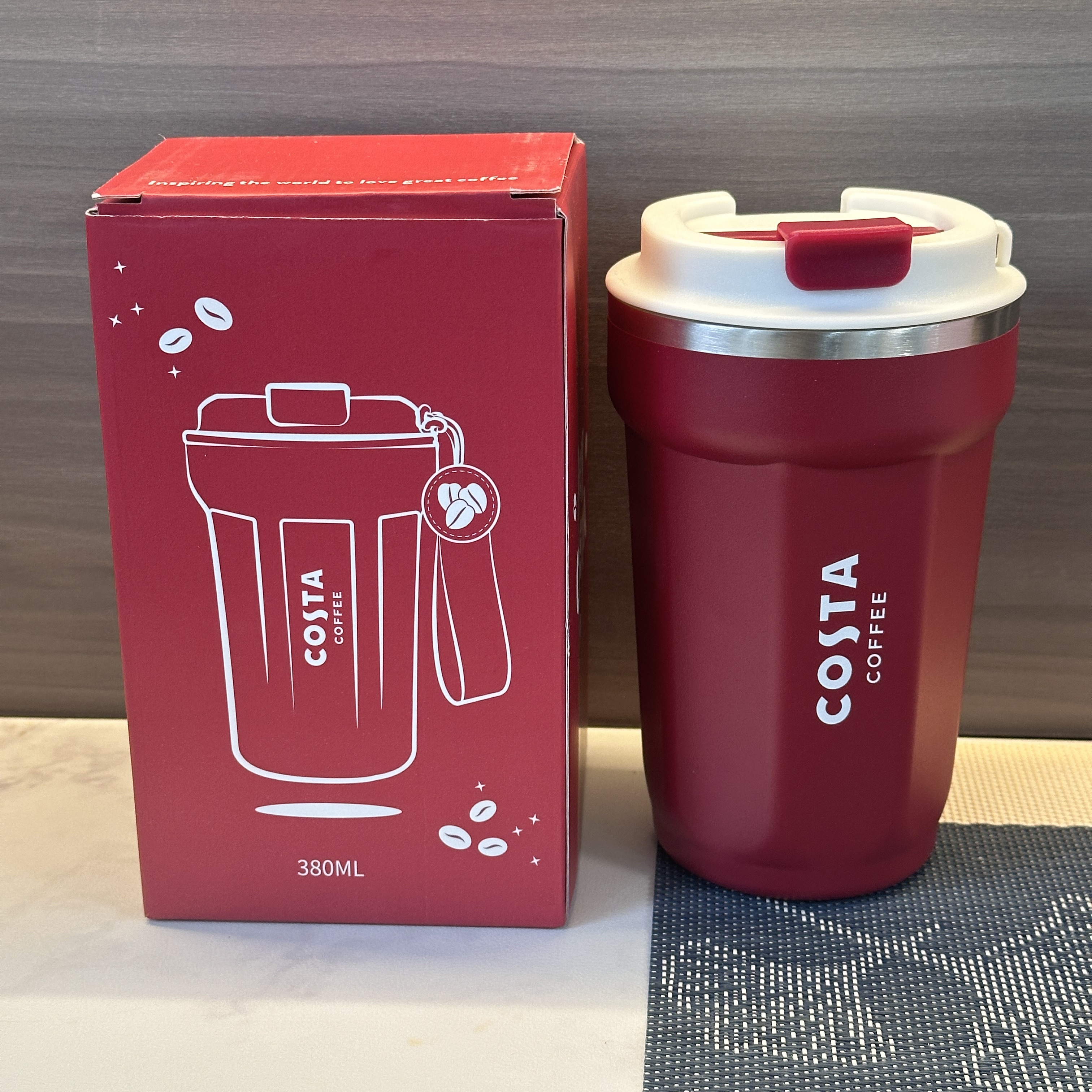Costa事事顺意红色保温杯380ml容量不锈钢随行杯车载便携水杯绝版