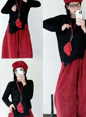 现货正确版高品质红波点灯芯绒裤子女2025秋季高腰显瘦百搭阔腿裤