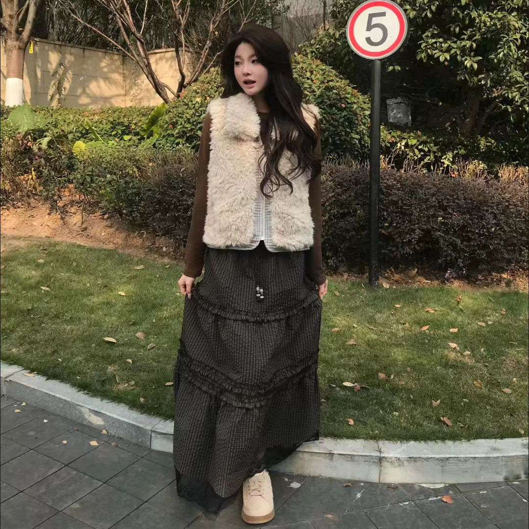 现货/双面穿千鸟格马甲秋冬保暖毛绒外套高级感无袖上衣叠穿气质