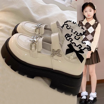 白色厚底松糕女童小皮鞋2025年新款春秋复古英伦风圆头玛丽珍单鞋