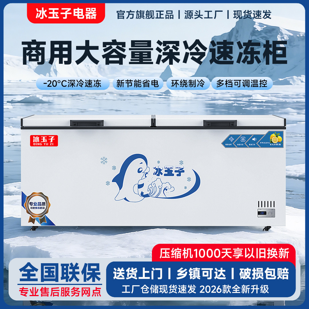 冰玉子冰柜商用大容量冰箱冷藏冷冻卧式超大单温双温铜管速冻柜