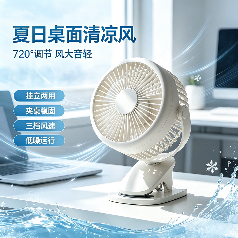 得力夹式台式小风扇小型学生宿舍床上usb可充电夹扇静音公室桌面