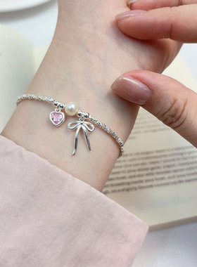 新款粉色甜心碎银天然珍珠项链不规格蝴蝶结粉钻爱心颈链锁骨链